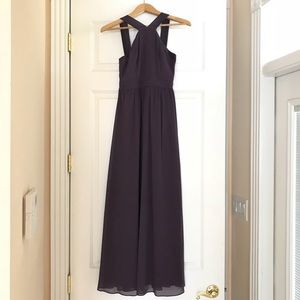 Long dark plum chiffon evening dress size Small